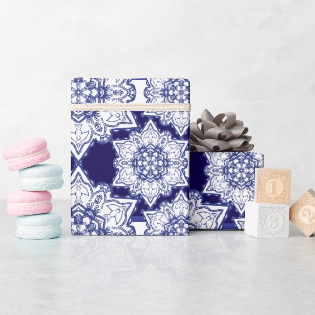 Papel De Presente Monstros da China azul (Chá de bebê)