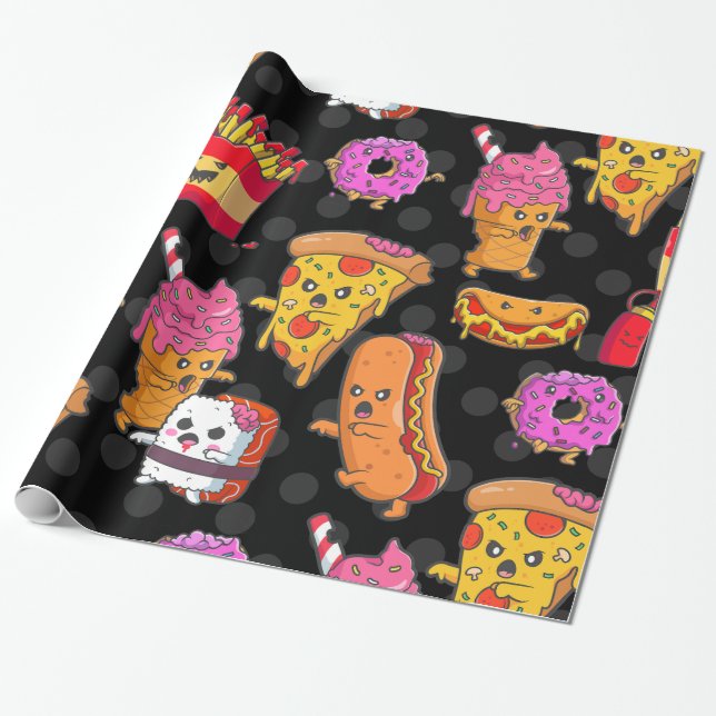 Papel De Presente Monstros de comida rápida Dia de as Bruxas engraça (Desenrolado)