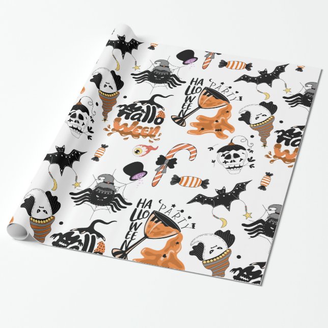 Papel De Presente Monstros de festas de Halloween (Desenrolado)