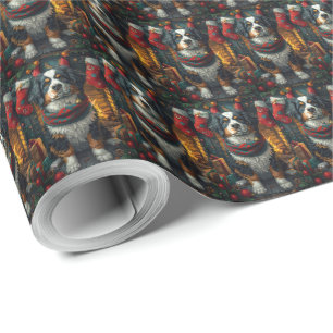 Papel De Presente Montanha Bernesa com Lareira de Presentes de Natal