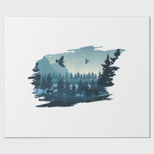 Papel De Presente Montanha Bonita, Árvores e Floresta da Natureza