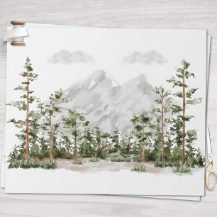 Papel De Presente Montanha e Floresta em Aquarela