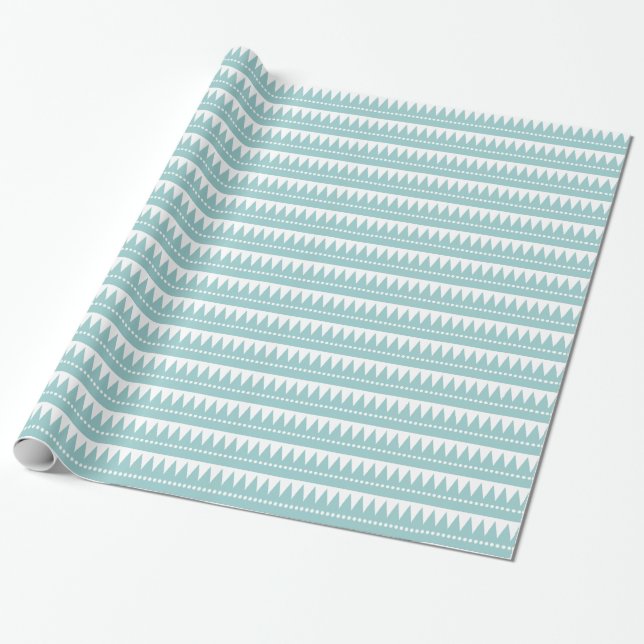 Papel De Presente Montanhas Astecas - Verde Azul Claro em Branco (Desenrolado)