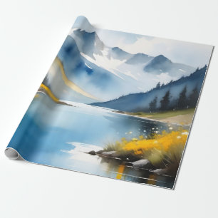 Papel De Presente Montanhas com capa de neve e um lago