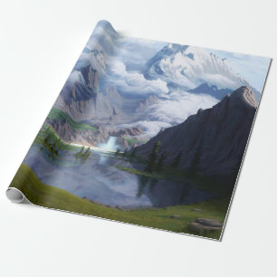Papel De Presente Montanhas do lago cascata digital arte 3D ilustrad