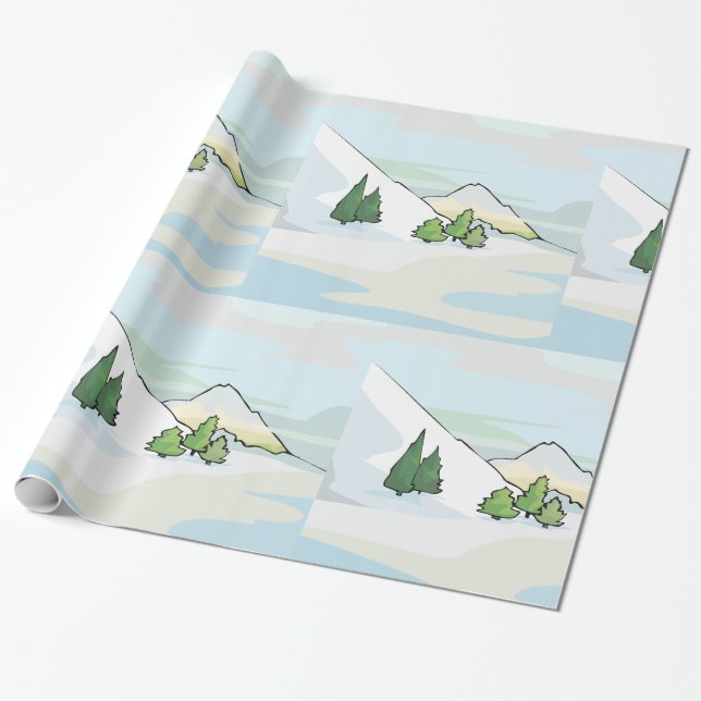 Papel De Presente Montanhas Inverno Paisagem de Neve (Desenrolado)