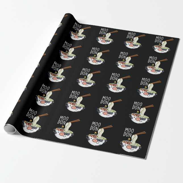 Papel De Presente Moo-don Funny Udon Pun Fundo Preto Escuro (Desenrolado)