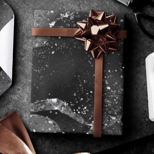 Papel De Presente Moody Agate | Glitter Gótico de Prata Negra Onyx (Criador carregado)