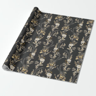 Papel De Presente Moody Boho Florals Elegante Feriado Presente