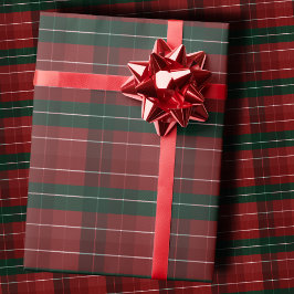 Papel De Presente Moody Burgundy and Hunter Green Stripe Plaid Xmas