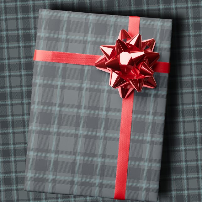 Papel De Presente Moody Dark Charcoal Grey and Teal Tartan Plaid (Criador carregado)