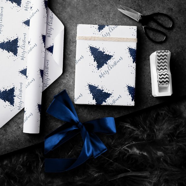 Papel De Presente Moody Felry Christmas | Árvore azul Marinho-escura (Criador carregado)