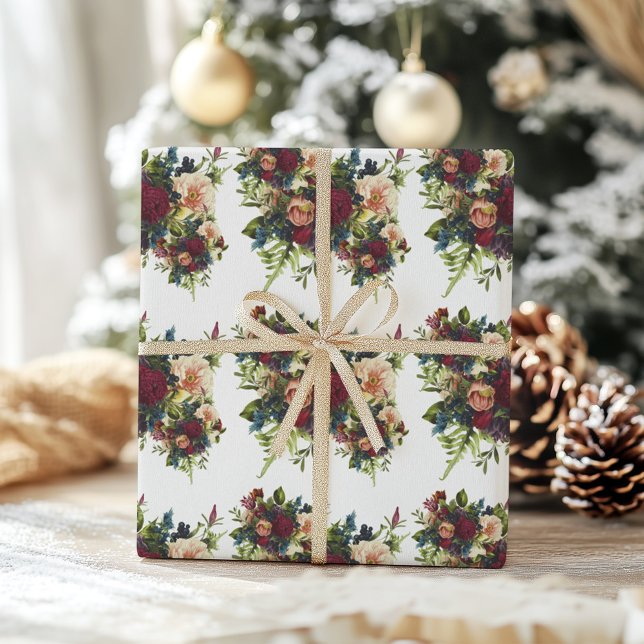 Papel De Presente Moody Floral Burgundy Wedding (Criador carregado)