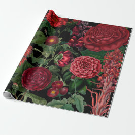 Papel De Presente Moody Florals Black & Burgundy Vintage