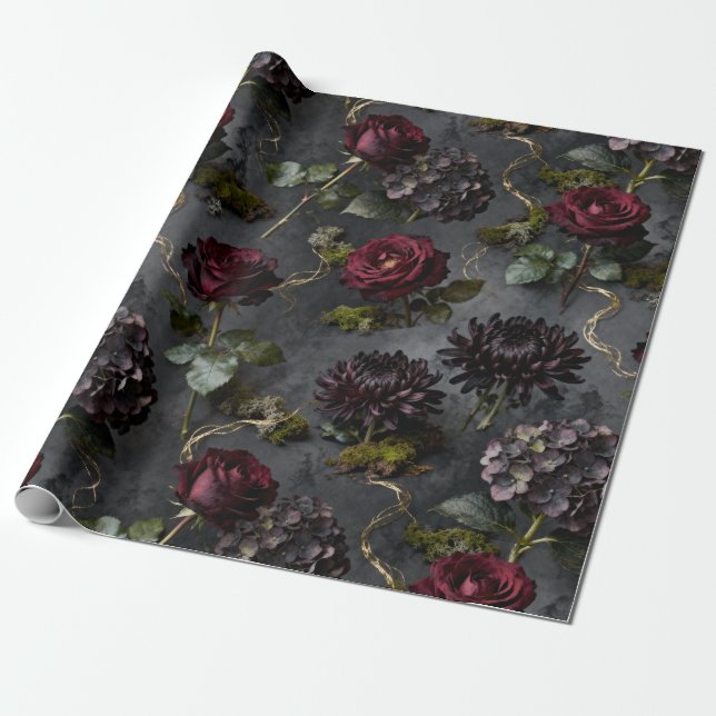 Papel De Presente Moody Flower  Dark Floral Gift (Desenrolado)
