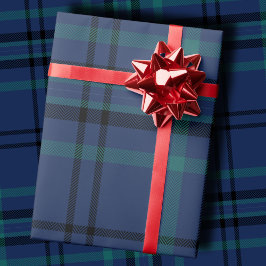 Papel De Presente Moody Navy and Teal Dark Tartan Christmas