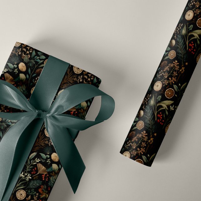 Papel De Presente Moody Winter Botanical Pattern Christmas (Criador carregado)