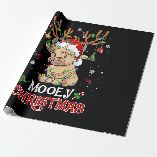 Papel De Presente Mooey Highland Cow Christmas (Desenrolado)