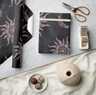 Papel De Presente Moon preto rosa - Sol Mandala