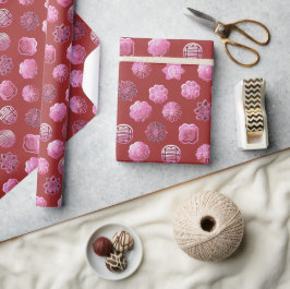 Papel De Presente Mooncakes rosa e vermelho