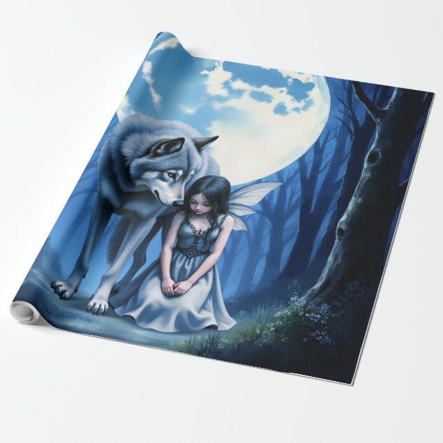 Papel De Presente Moonlit Bond – The Wolf and the Gothic Fairy.   (Desenrolado)