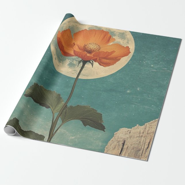 Papel De Presente Moonlit Orange Bloom - Vintage Boho Charm (Desenrolado)