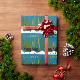 Papel De Presente Moose and Elk in Santa Hats Wrapping Paper