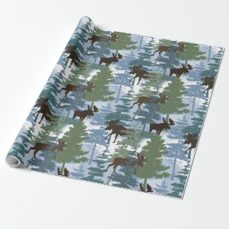 Papel De Presente Moose da Floresta de inverno