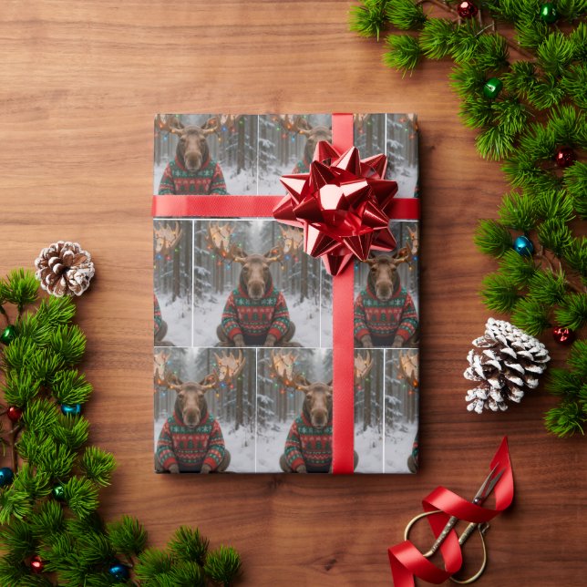 Papel De Presente Moose Wearing Ugly Christmas Sweater (Presente de Natal)