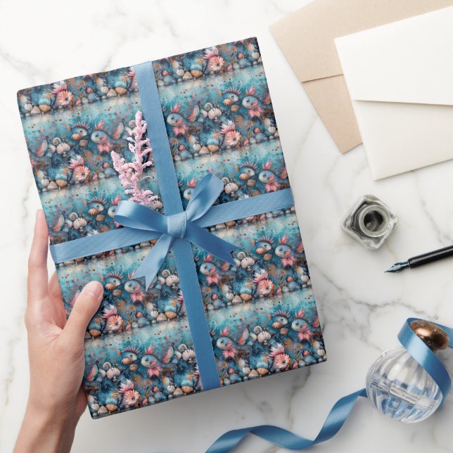 Papel De Presente Moradores de peixes engraçados do mar de soja (Presentear)