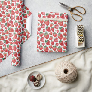Papel De Presente Morango Branco e Vermelho Moderno
