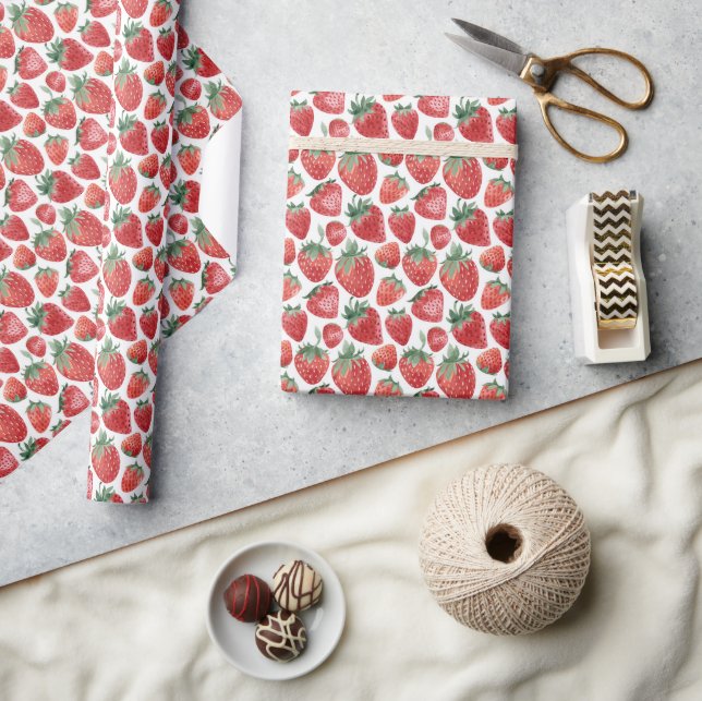 Papel De Presente Morango Branco e Vermelho Moderno (Artesanato)