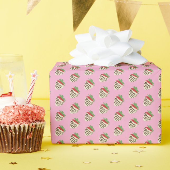Papel De Presente Morango coberto com chocolate branco (Festa de aniversário)