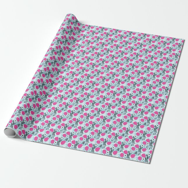 Papel De Presente Morango Floral: Berry Rosa Sem Costura. (Desenrolado)