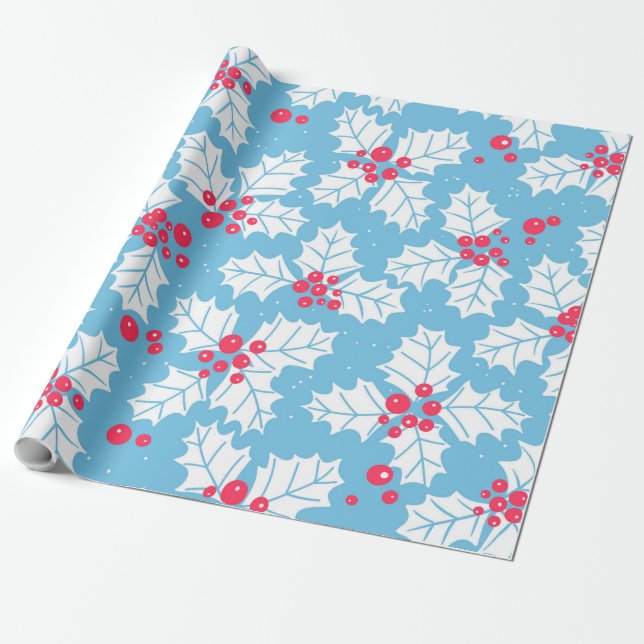 Papel De Presente Morango Holly em azul (Desenrolado)
