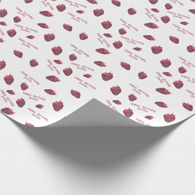Papel De Presente Morango Personalizado Aniversário (Ponta)
