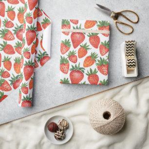 Papel De Presente Morango Vermelho e Branco Vibrante