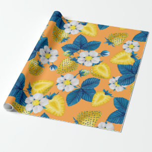 Papel De Presente Morangos amarelos em laranja