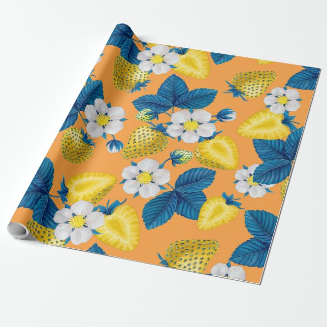 Papel De Presente Morangos amarelos em laranja (Desenrolado)
