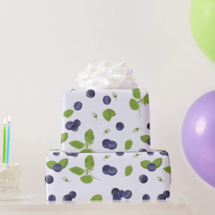 Papel De Presente Morangos Azul Água Flor de Mirtilo Folhagem