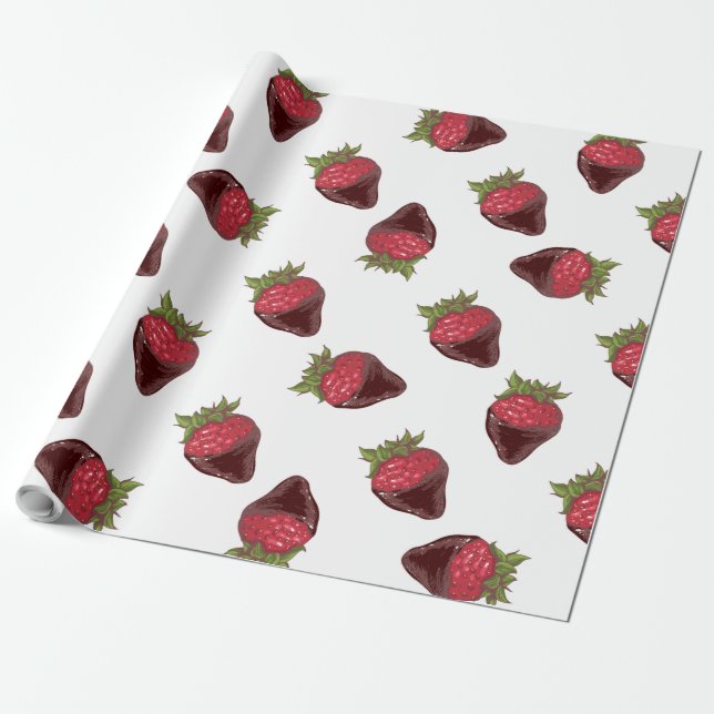 Papel De Presente Morangos Cobertos De Chocolate (Desenrolado)