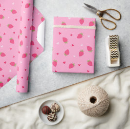 Papel De Presente Morangos Corações Amor Bagas Dia dos Namorados