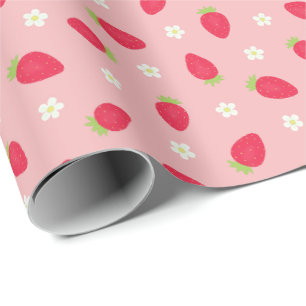 Papel De Presente Morangos de Verão em Rosa (grande escala)