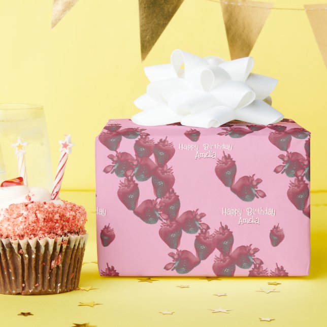 Papel De Presente Morangos Doces Personalizados (Festa de aniversário)