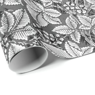 Papel De Presente Morangos e folhas de Nouveau da arte, cinzas &