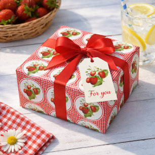 Papel De Presente Morangos e Xadrez Vermelho