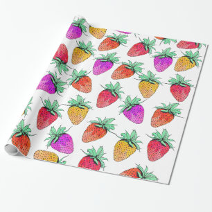 Papel De Presente Morangos frutados da aguarela colorida brilhante