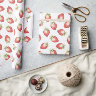 Papel De Presente Morangos Frutas Vermelhas Aniversário