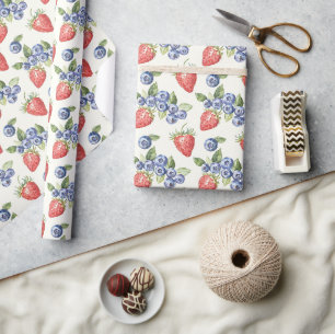 Papel De Presente Morangos Mirtilos Fruta