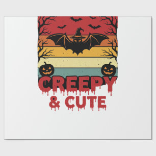 Papel De Presente Morcego Vintage Assustador e Fofo de Halloween